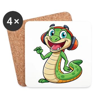 Snake Funny Cartoon Character Headphone Music - Coasters (set of 4) - white - Front