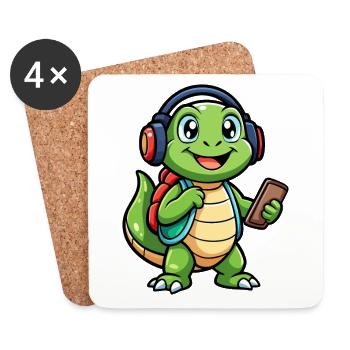 Turtle Funny Cartoon Character Headphone Music - Coasters (set of 4) - white - Front