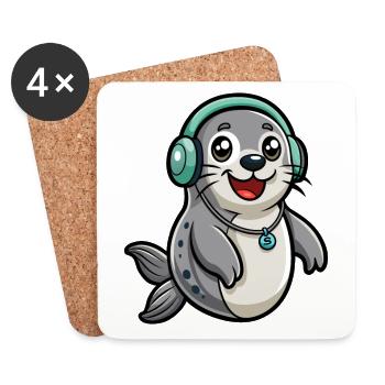 Seal Funny Cartoon Character Headphone Music - Coasters (set of 4) - white - Front