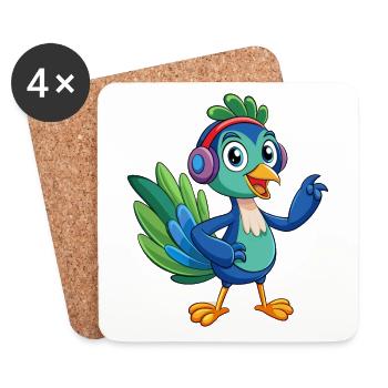 Peacock Funny Cartoon Character Headphone Music - Coasters (set of 4) - white - Front