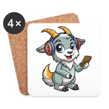 Chèvre Drôle Dessin Animé Personnage Casque Musique - Dessous de verre (lot de 4) - blanc - Devant