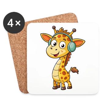 Giraffe Funny Cartoon Character Headphone Music - Coasters (set of 4) - white - Front