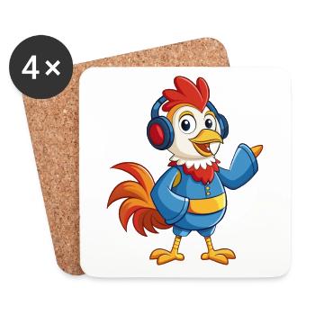 Coq Drôle Dessin Animé Personnage Casque Musique - Dessous de verre (lot de 4) - blanc - Devant