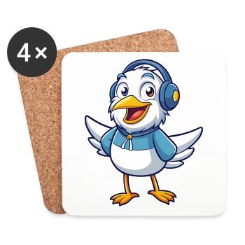 Seagull Funny Cartoon Character Headphone Music - Coasters (set of 4) - white - Front