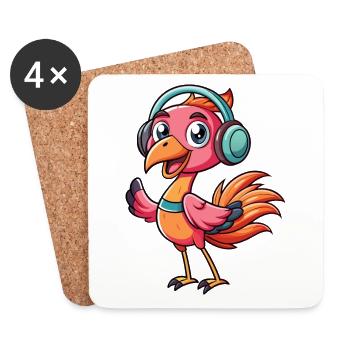 Flamingo Lustige Zeichentrickfigur Kopfhörer Musik - Untersetzer (4er-Set) - Weiß - Vorne