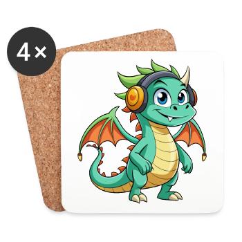 Dragon Funny Cartoon Character Musique de casque - Dessous de verre (lot de 4) - blanc - Devant