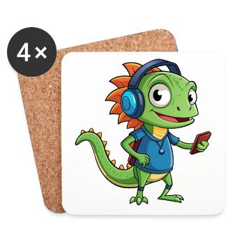 Lizard Funny Cartoon Character Headphone Music - Coasters (set of 4) - white - Front