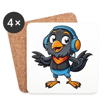 Crow Funny Cartoon Character Headphone Music - Coasters (set of 4) - white - Front