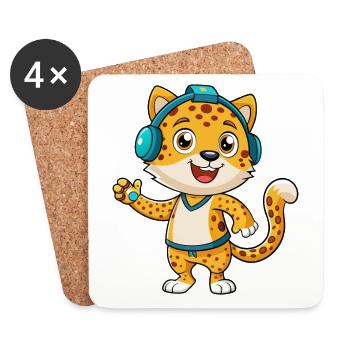 Leopard Lustige Zeichentrickfigur Kopfhörer Musik - Untersetzer (4er-Set) - Weiß - Vorne