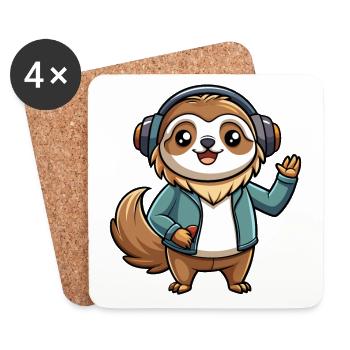 Paresseux Drôle De Dessin Animé Personnage Casque Musique - Dessous de verre (lot de 4) - blanc - Devant