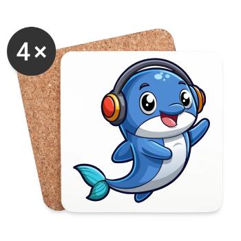 Baleine Drôle Dessin Animé Personnage Casque Musique - Dessous de verre (lot de 4) - blanc - Devant