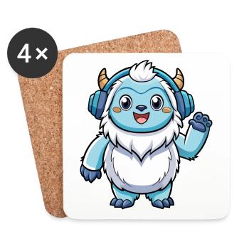Yeti Lustige Zeichentrickfigur Kopfhörer Musik - Untersetzer (4er-Set) - Weiß - Vorne