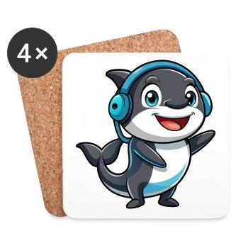 Orca Funny Cartoon Character Headphone Music - Coasters (set of 4) - white - Front