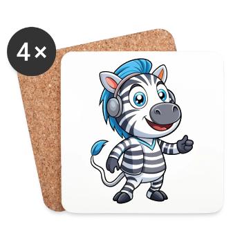 Zebra Funny Cartoon Character Musique de casque - Dessous de verre (lot de 4) - blanc - Devant