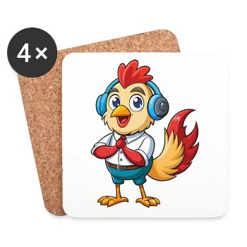 Coq Drôle Dessin Animé Personnage Casque Musique - Dessous de verre (lot de 4) - blanc - Devant