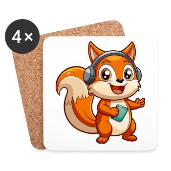 Squirrel Funny Cartoon Character Headphone Music - Coasters (set of 4) - white - Front