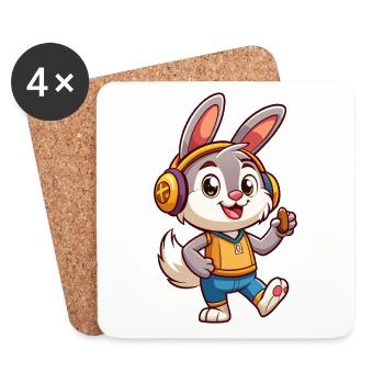Lapin Drôle Dessin Animé Personnage Casque Musique - Dessous de verre (lot de 4) - blanc - Devant