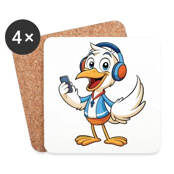 Pelican Funny Cartoon Character Musique de casque - Dessous de verre (lot de 4) - blanc - Devant