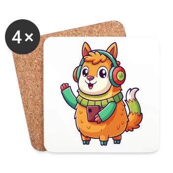 Llama Funny Cartoon Character Headphone Music - Coasters (set of 4) - white - Front