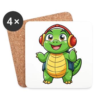 Schildkröte Lustige Zeichentrickfigur Kopfhörer Musik - Untersetzer (4er-Set) - Weiß - Vorne