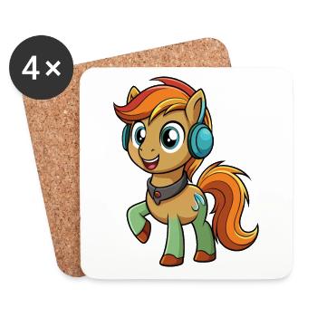 Poney Drôle Dessin Animé Personnage Casque Musique - Dessous de verre (lot de 4) - blanc - Devant