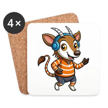 Okapi Funny Cartoon Character Headphone Music - Coasters (set of 4) - white - Front