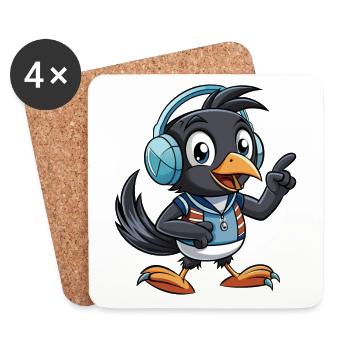 Magpie Drôle Dessin Animé Personnage Casque Musique - Dessous de verre (lot de 4) - blanc - Devant