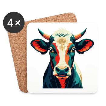 Vache Dessin animé Personnage Animal de compagnie coloré - Dessous de verre (lot de 4) - blanc - Devant