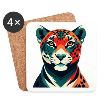Leopard Cartoon Character Colorful Pet Animal - Coasters (set of 4) - white - Front