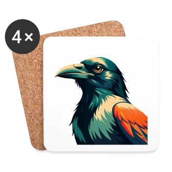Crow Cartoon Character Colorful Pet Animal - Coasters (set of 4) - white - Front
