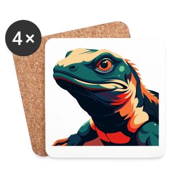 Lizard Cartoon Character Colorful Pet Animal - Coasters (set of 4) - white - Front