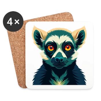Lemur Cartoon Character Colorful Pet Animal - Coasters (set of 4) - white - Front