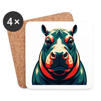 Hippo Cartoon Character Colorful Pet Animal - Coasters (set of 4) - white - Front