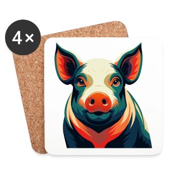 Schwein Cartoon Figur Buntes Haustier Tier - Untersetzer (4er-Set) - Weiß - Vorne