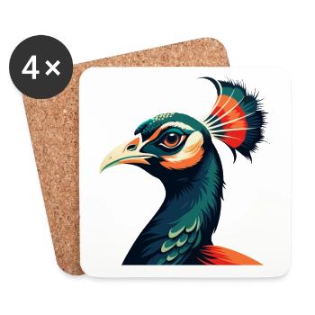 Pfau Cartoon Figur Buntes Haustier Tier - Untersetzer (4er-Set) - Weiß - Vorne