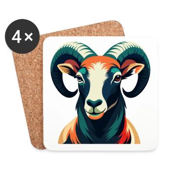 Ram Cartoon Figur Buntes Haustier Tier - Untersetzer (4er-Set) - Weiß - Vorne