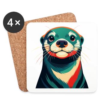 Otter Cartoon Character Colorful Pet Animal - Coasters (set of 4) - white - Front