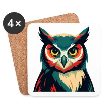 Owl Cartoon Character Colorful Pet Animal - Coasters (set of 4) - white - Front