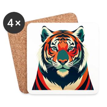 Tiger Cartoon Character Colorful Pet Animal - Coasters (set of 4) - white - Front