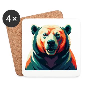 Polar Bear Cartoon Character Colorful Pet Animal - Coasters (set of 4) - white - Front