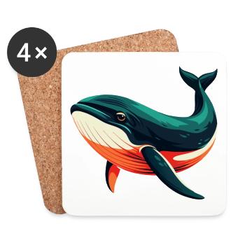 baleine dessin animé personnage animal de compagnie coloré - Dessous de verre (lot de 4) - blanc - Devant