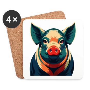 Schwein Cartoon Figur Buntes Haustier Tier - Untersetzer (4er-Set) - Weiß - Vorne