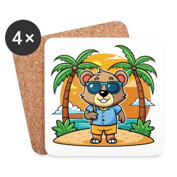 Bear Funny Cartoon Summer Beach Sunglasses - Coasters (set of 4) - white - Front