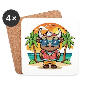 Bull Funny Cartoon Summer Beach Sunglasses - Coasters (set of 4) - white - Front