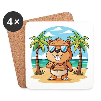 Beaver Funny Cartoon Summer Beach Sunglasses - Coasters (set of 4) - white - Front