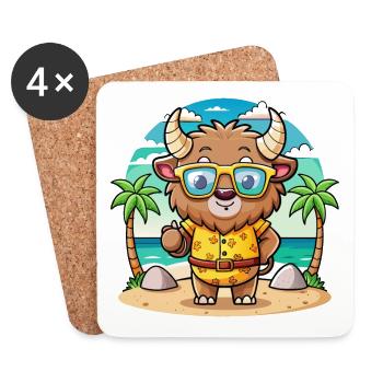 Bison Funny Cartoon Lunettes de soleil de plage d’été - Dessous de verre (lot de 4) - blanc - Devant
