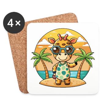 Giraffe Funny Cartoon Summer Beach Sunglasses - Coasters (set of 4) - white - Front