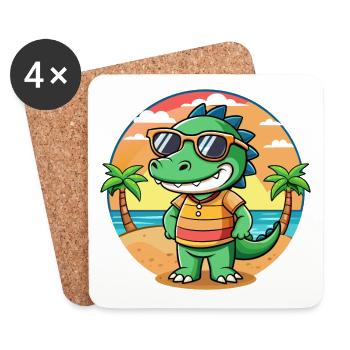 Lunettes de soleil de plage d’été de dessin animé drôle de crocodile - Dessous de verre (lot de 4) - blanc - Devant