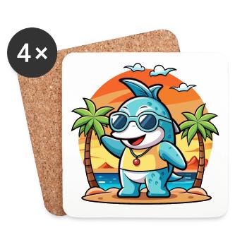 Dolphin Funny Cartoon Summer Beach Sunglasses - Coasters (set of 4) - white - Front