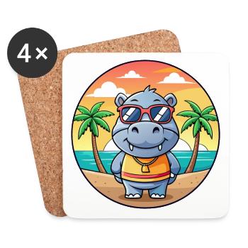 Nilpferd Lustige Cartoon Sommer Strand Sonnenbrille - Untersetzer (4er-Set) - Weiß - Vorne
